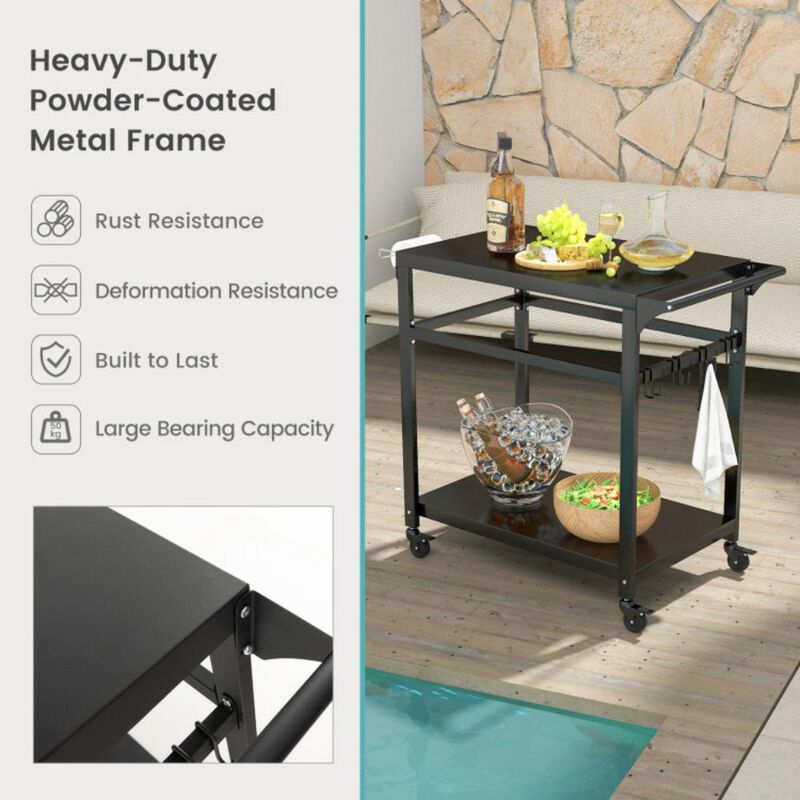 Hivvago Double-Shelf Movable BBQ Cart with 4 Lockable Wheels