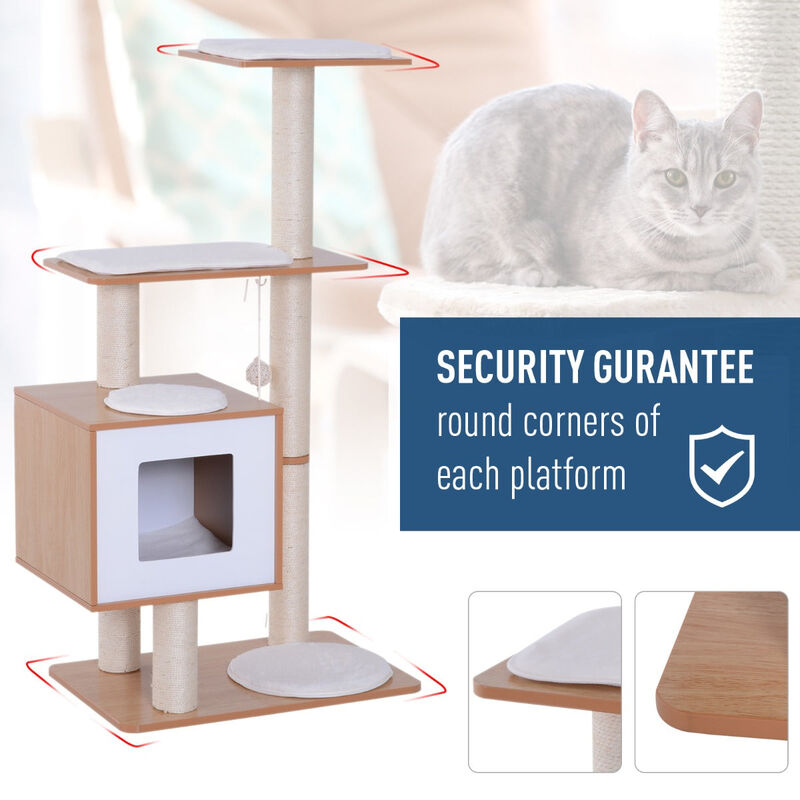 Modern Cat Playground: Oak & White Tree with Scratching Posts