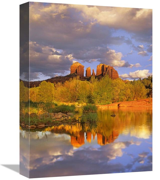 Cathedral Rock reflected in Oak Creek at Red Rock Crossing, Red Rock State Park near Sedona, Arizona-Canvas Art-12x16