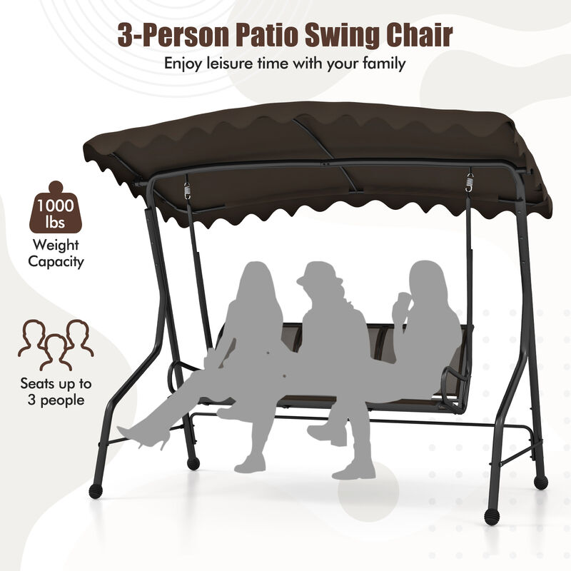 3-Seat Outdoor Porch Canopy Swing with Adjustable Shade – Comfortable Patio Swing Chair