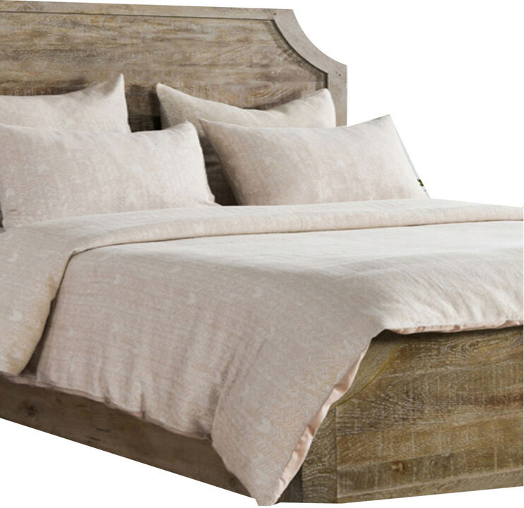 Zima Queen Size Cotton Duvet Cover, Woven French Herringbone Pattern, Beige-Benzara