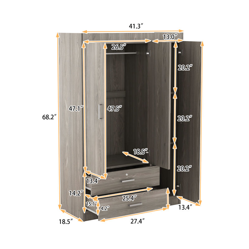 Merax 3-Door Wardrobe with 2 Drawers