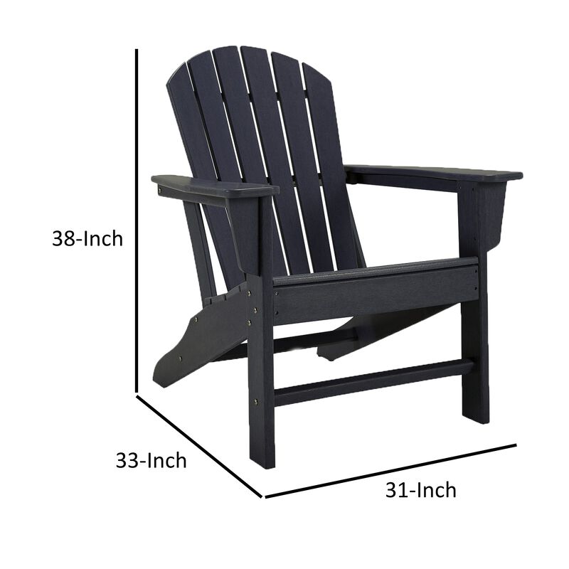 Sami 33 Inch Outdoor Chair, Slatted Design, Adirondack, Black Finish - Benzara