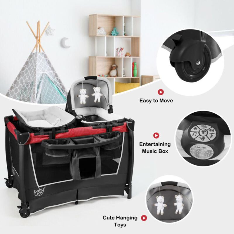 Hivvago 4-in-1 Convertible Portable Baby Play Yard with Toys and Music Player