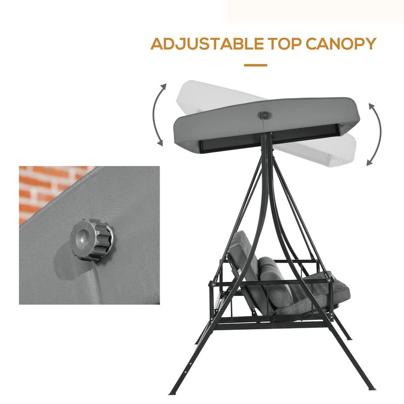 Dark Gray Outdoor Comfort: 3-Person Swing Seat with Adjustable Canopy