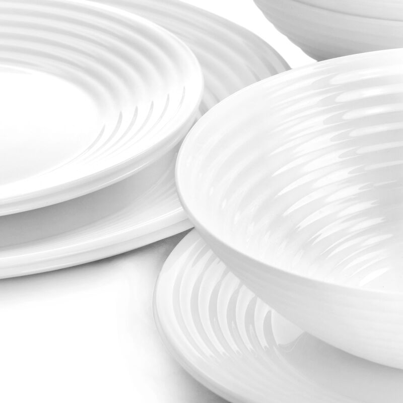 Gibson Ultra Patio 12 Piece Tempered Opal Glass Dinnerware Set in White