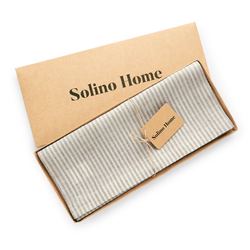 Solino Home 100% Pure Linen Table Runner 14 x 90 Inch | Narrow Stripe