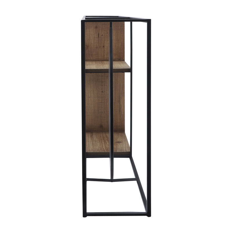 Metal/wood 34" Wall Shelf with Mirror