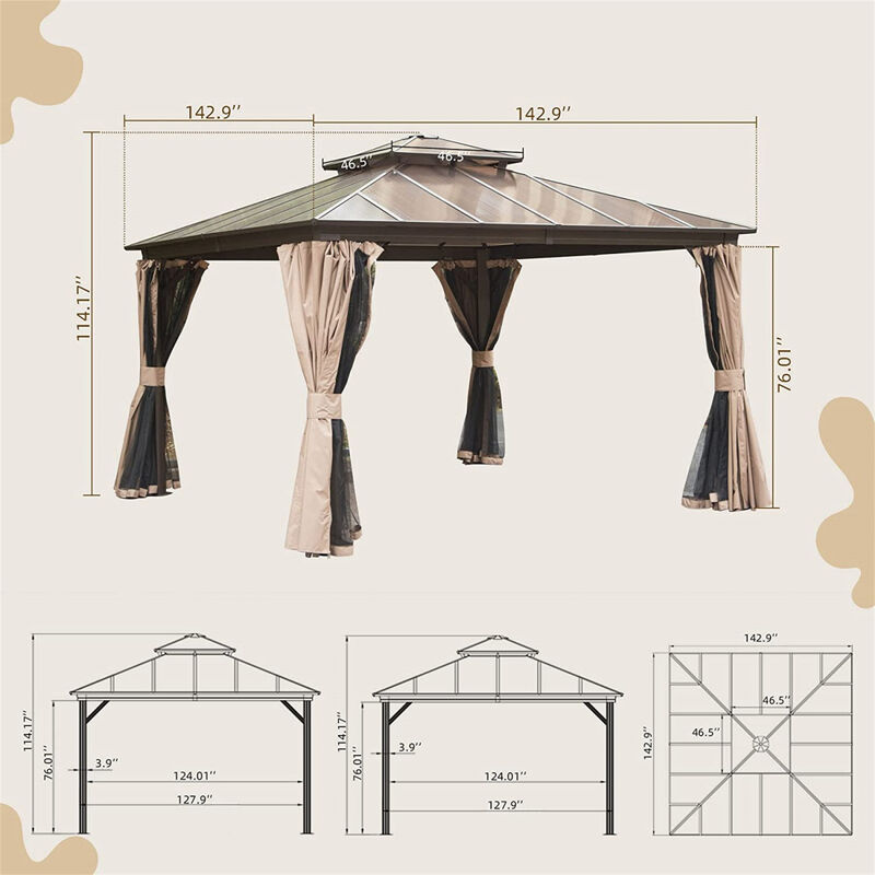 12'x12' Hardtop Gazebo with Polycarbonate Roof & Curtains