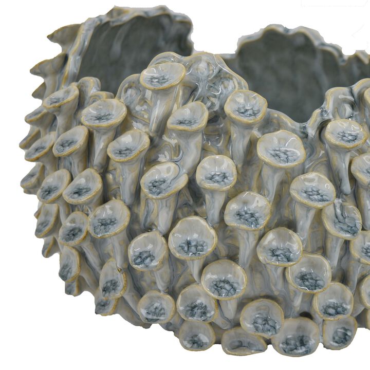 Nina Decorative Bowl, Light Blue, Textured Coral Gray Ceramic, 11 Inch - Benzara