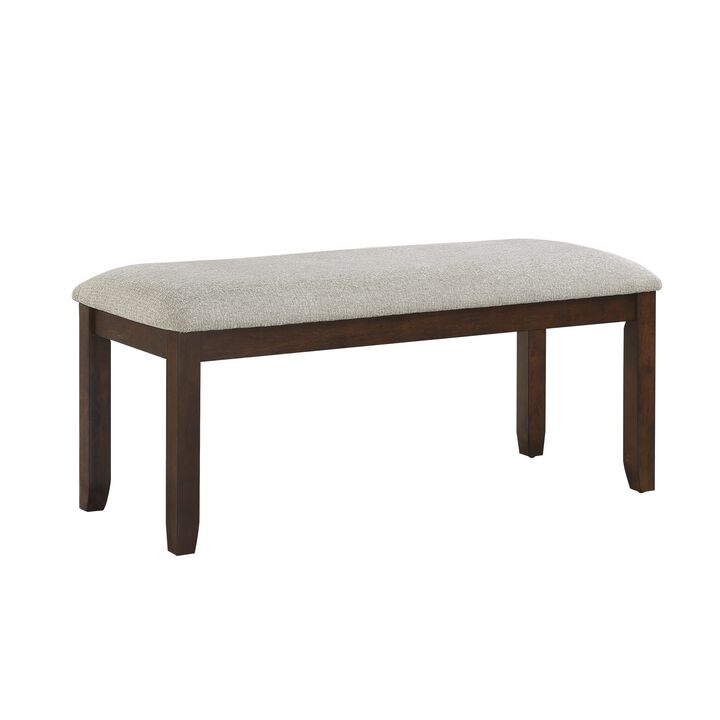 Humpty 43 Inch Bench, Gray Polyester Upholstery, Cherry Brown Solid Wood - Benzara