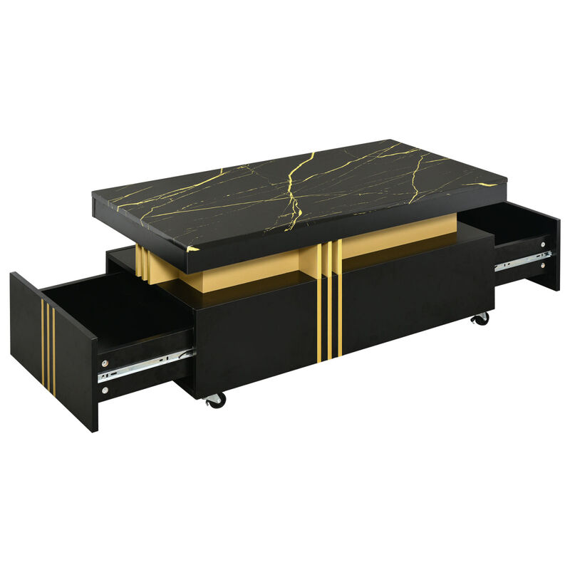 Modern Marble Top Coffee Table With Caster Wheels