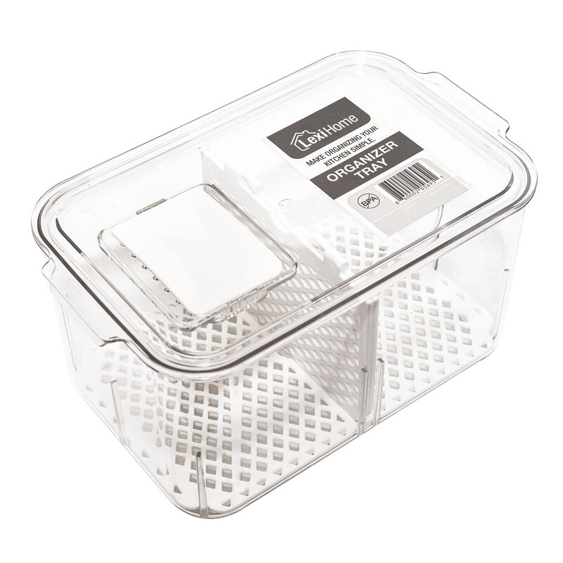 Acrylic Produce Fridge Bin Organizer with Inner Shelf