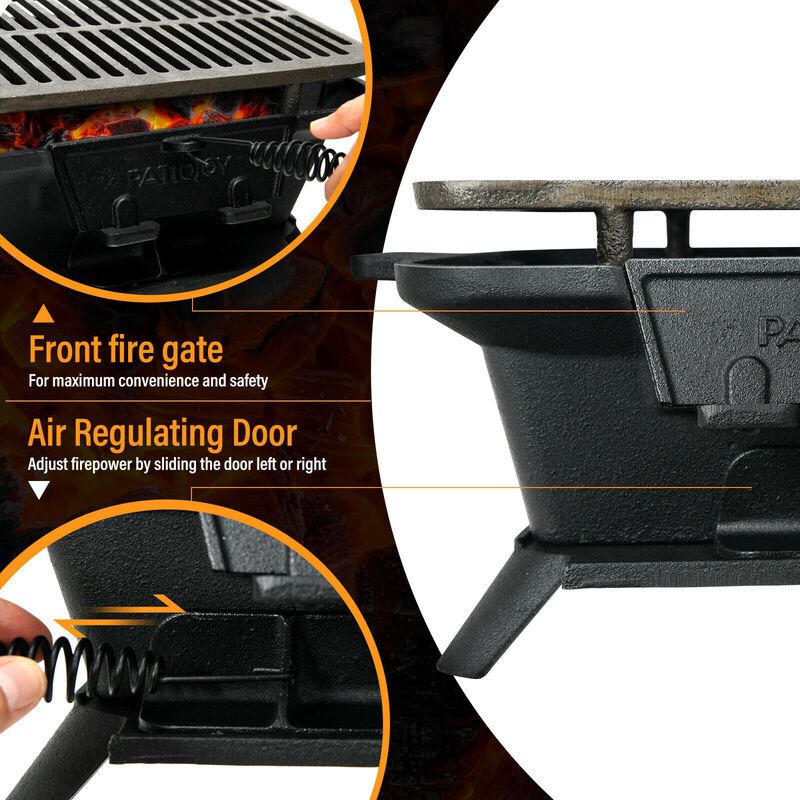 100% Cast Iron Hibachi Grill with Grill Grate Lifter