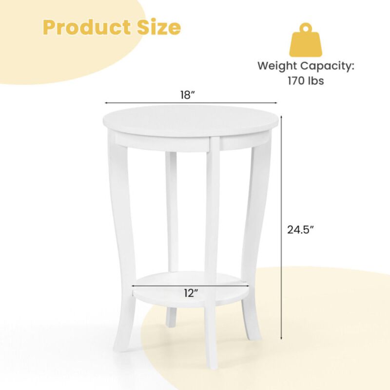 Hivvago  2-tier Round End Table with Solid Wood Legs