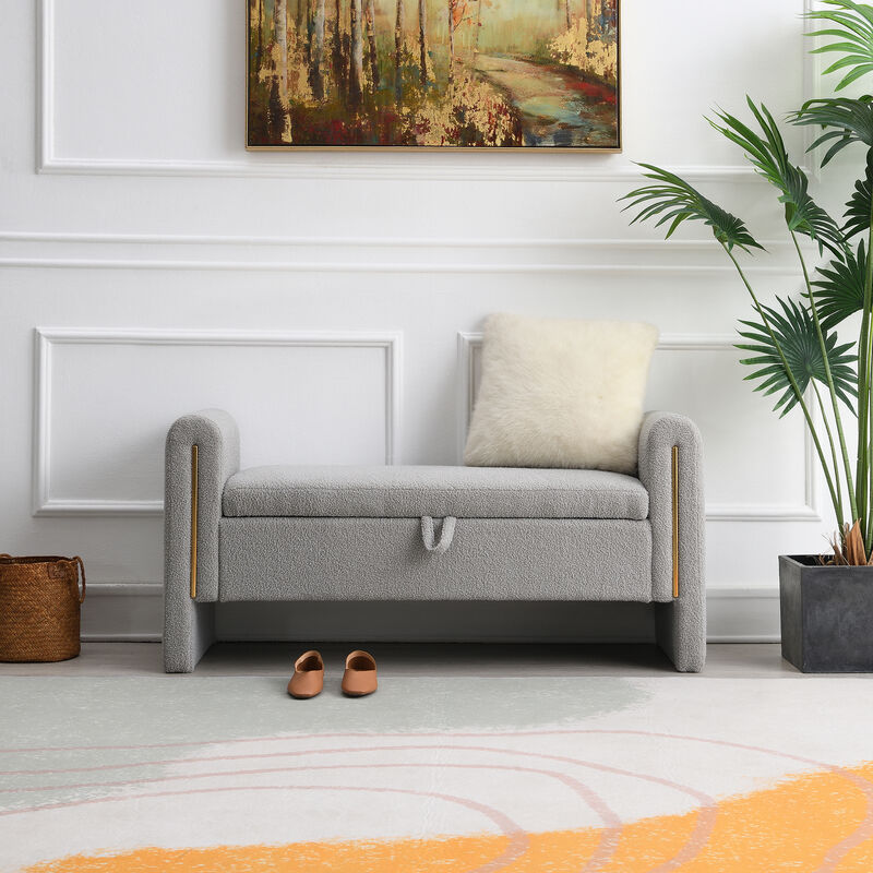 Merax Modern Teddy Bench with Arms and Storage