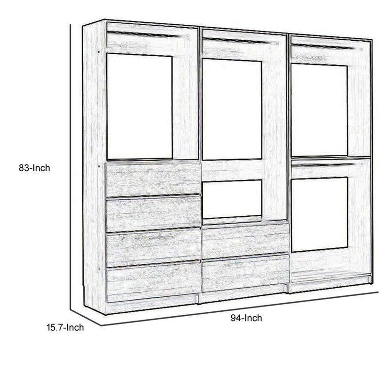 Dee Modular Closet System, 4 Hanging Rods, 6 Drawers, Dark Gray Wood - Benzara