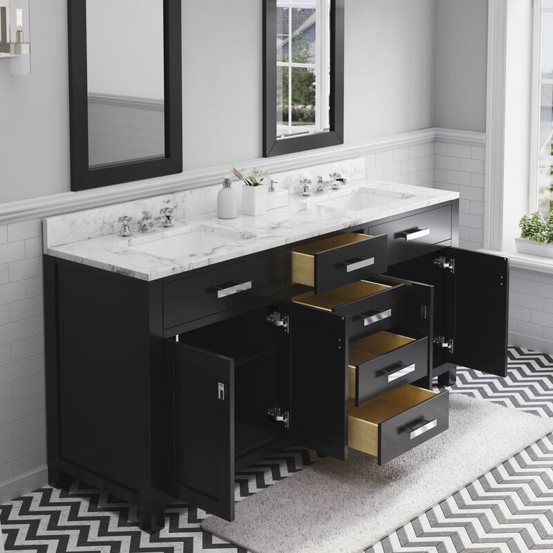 Madison 72 In. Double Sink Carrara White Marble Countertop Bath Vanity in Espresso