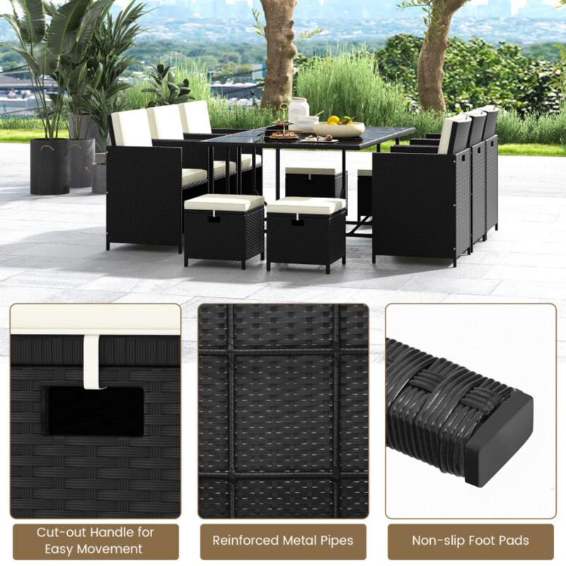 Hivvago 11 Piece Patio Dining Set Wicker Chairs and Tempered Glass Table with Waterproof Cushions