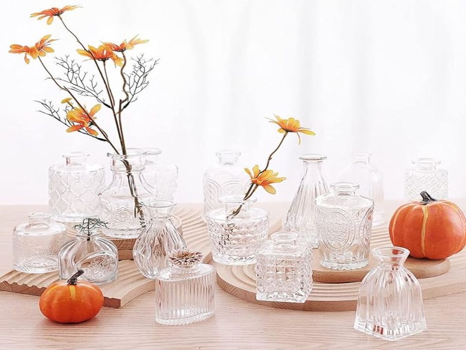 32PCS Glass Bud Vase Set – Clear Vintage Vases for Flowers, Wedding & Home Décor
