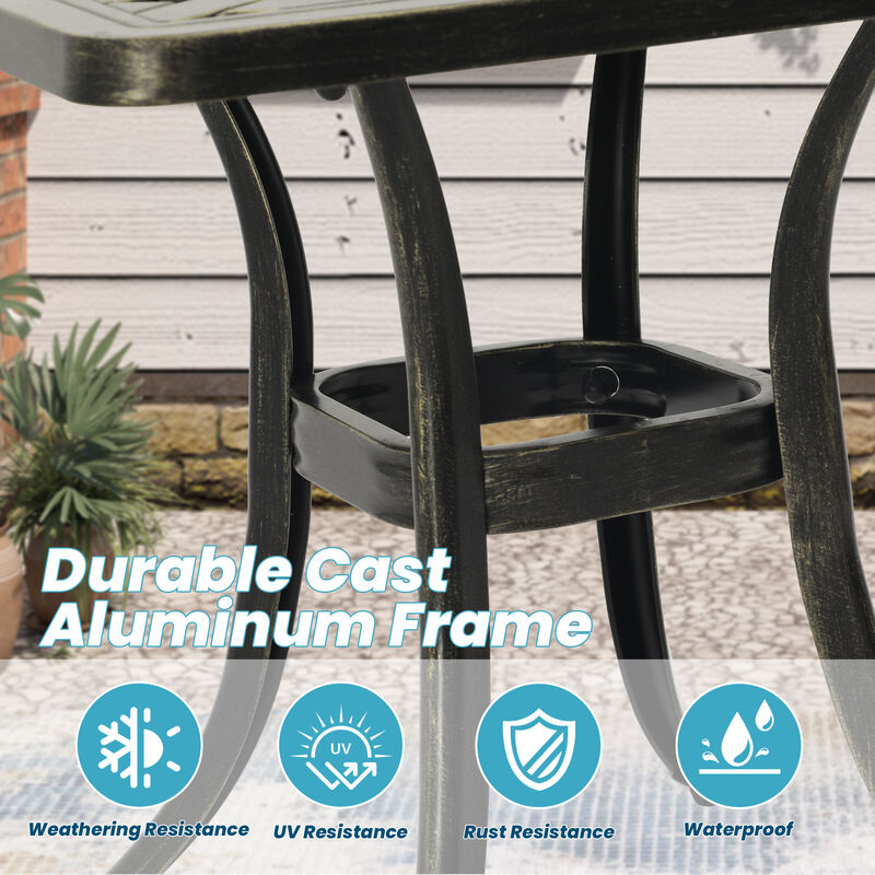 MONDAWE 21 in. Cast Aluminum Outdoor Patio Square Side Table in Antique Bronze