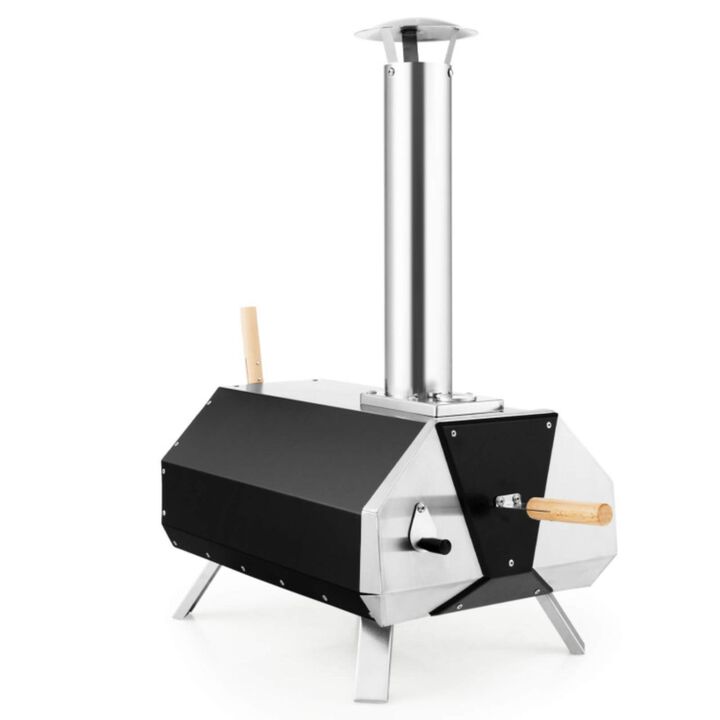 Hivvago Outdoor Pizza Oven with Pizza Stone and Foldable Legs for Camping-Black