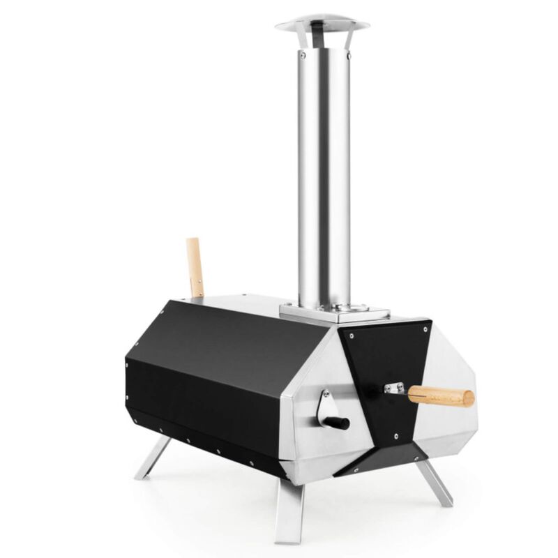 Hivvago Outdoor Pizza Oven with Pizza Stone and Foldable Legs for Camping-Black