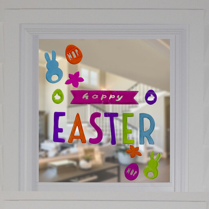 15-Piece Pink and Orange �Happy Easter� Bunny Spring Gel Window Clings