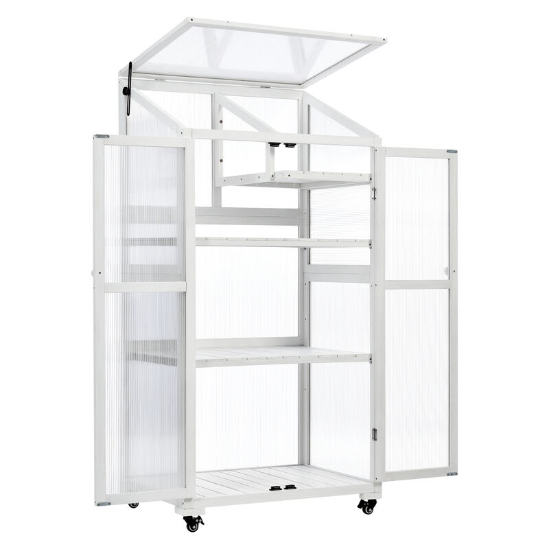 62" Wood Greenhouse with Wheels & Adjustable Shelves