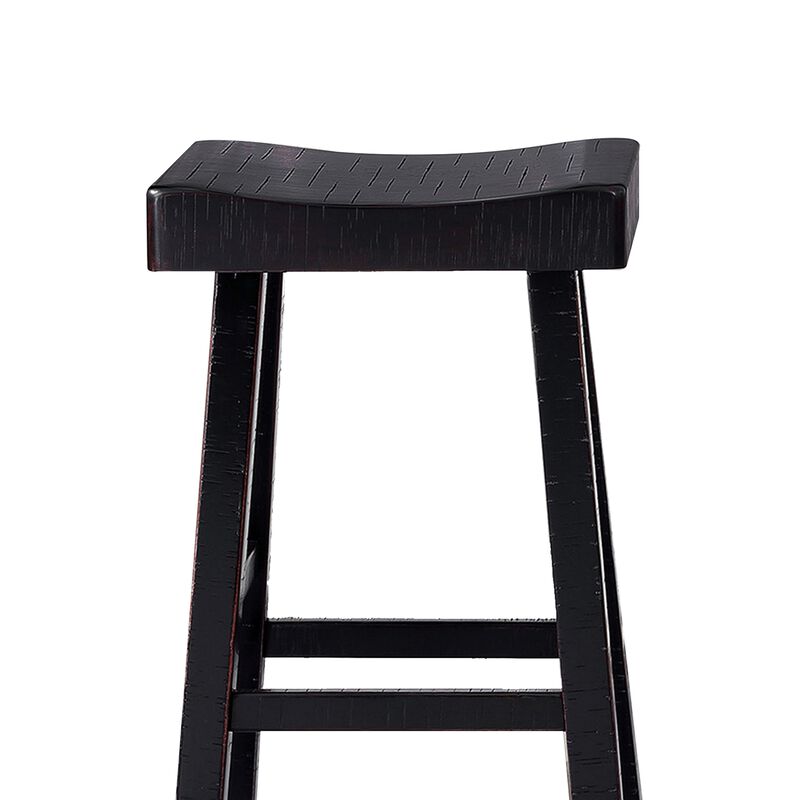 Bianca Barstool Set of 2, Saddle Seat, Farmhouses Style Black Solid Wood - Benzara