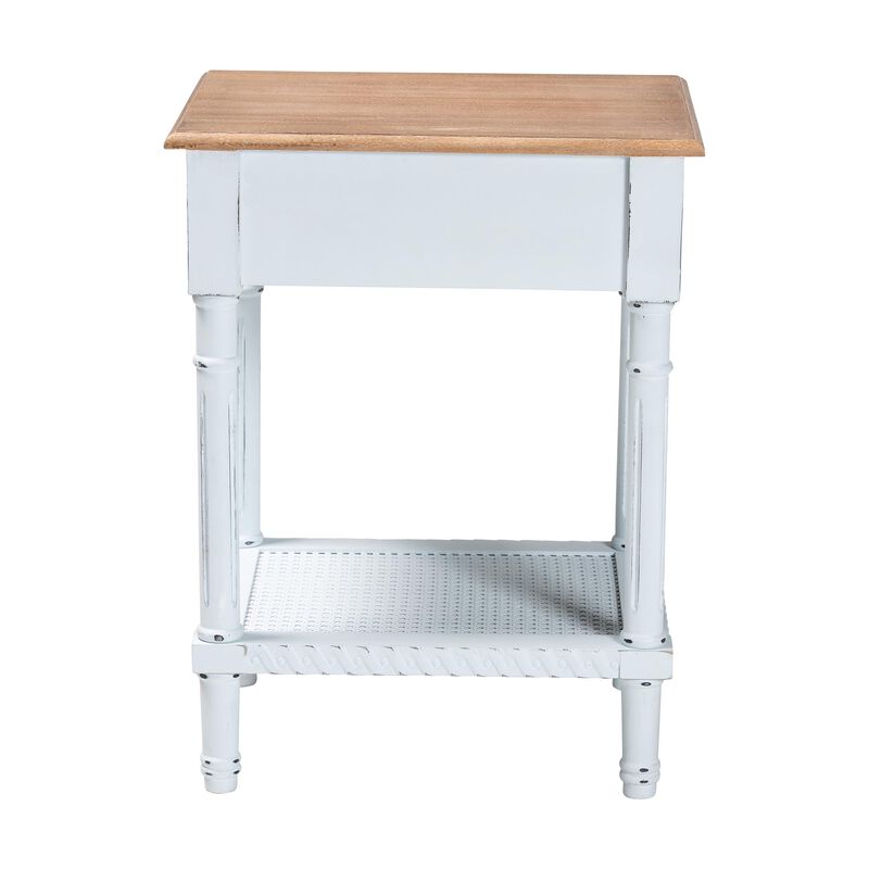 Baxton Studio Legrand Classic French Two Tone White and Natural Brown 1 Drawer End Table
