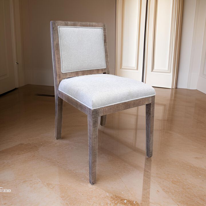 Sevy Side Dining Chair Set of 2, Padded Square Back and Seat, Brown Wood - Benzara