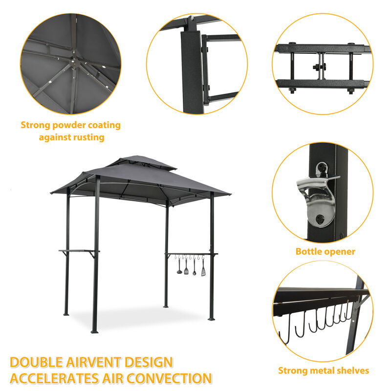 Outdoor Grill Gazebo 8 X 5 FT, Shelter Tent, Double Tier Soft Top Canopy And Steel Frame
