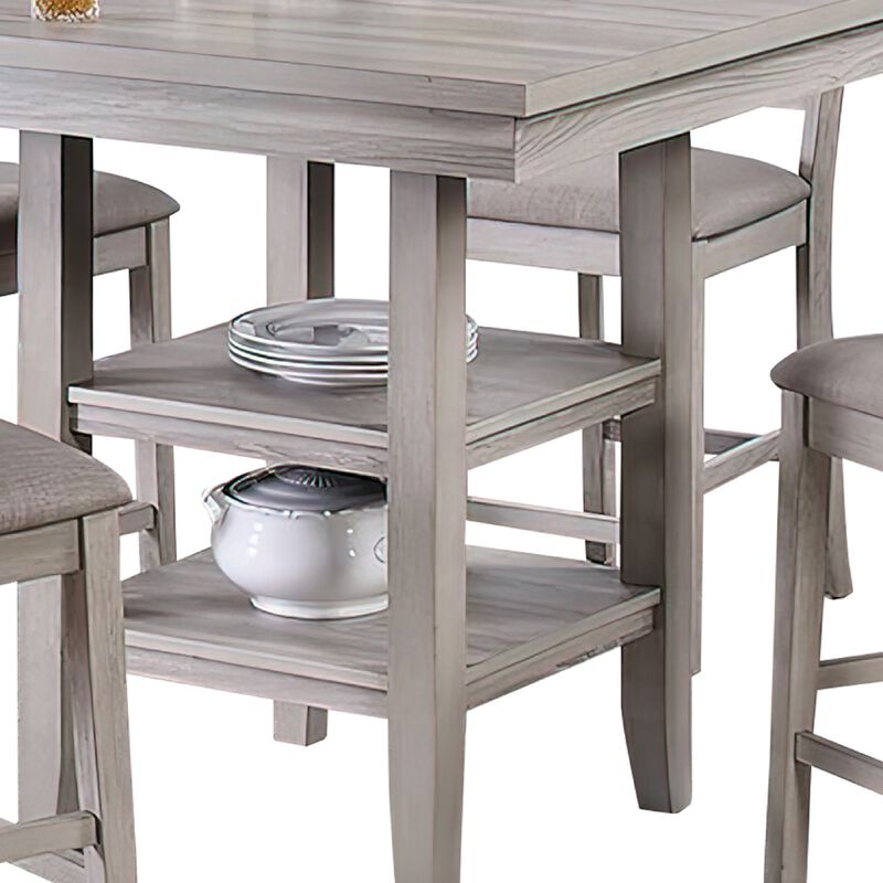 5 Piece Counter Height Dining Set, Table and 4 Chairs, Padded Seats, Gray - Benzara