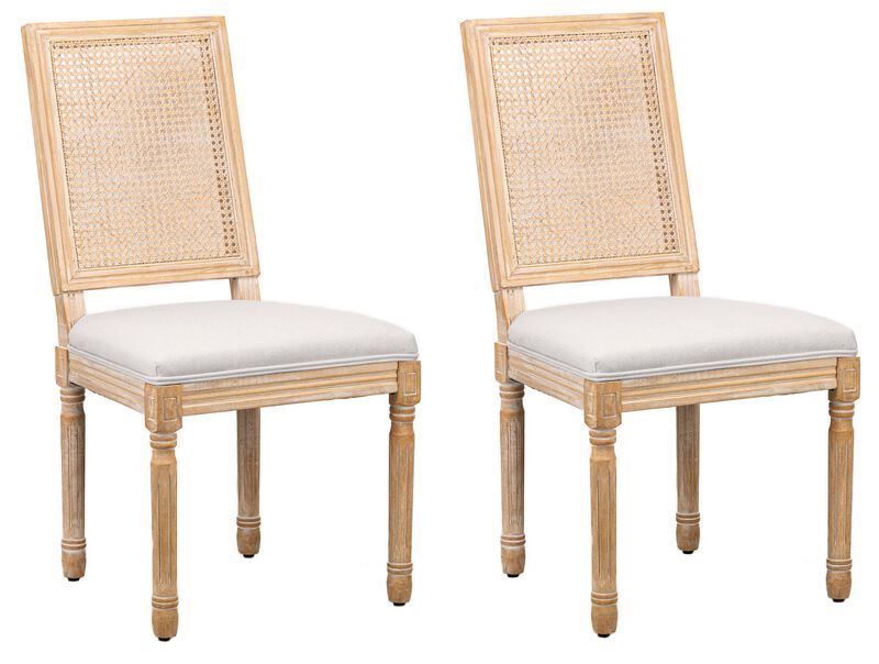 CAMBRIDGE Set of 2 Dining Chairs in Rattan and  Fabric