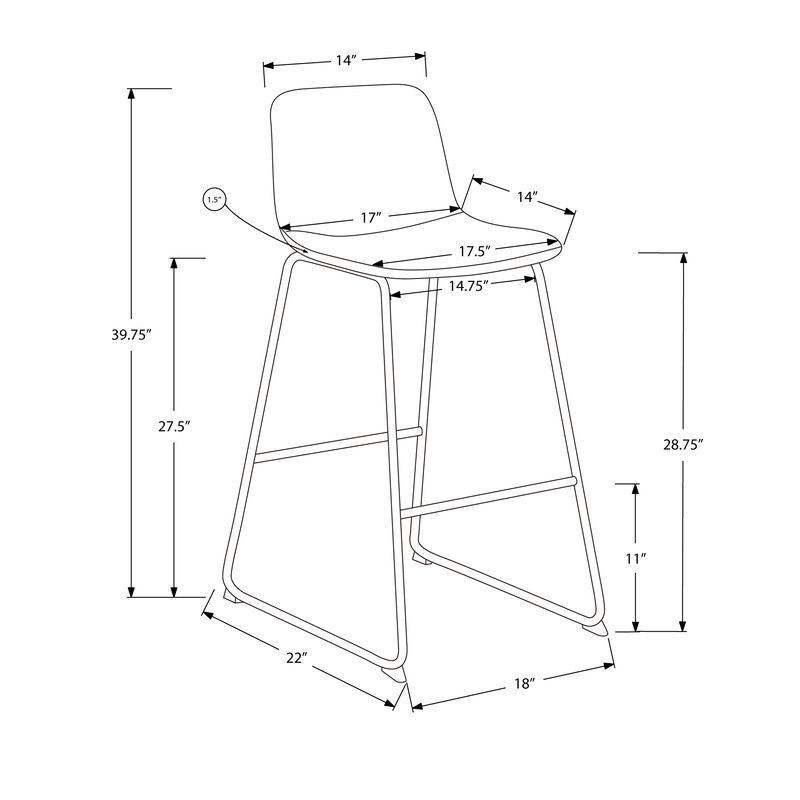 Monarch Specialties Office Chair, Bar Height, Standing, Computer Desk, Work, Pu Leather Look, Metal, Contemporary, Modern