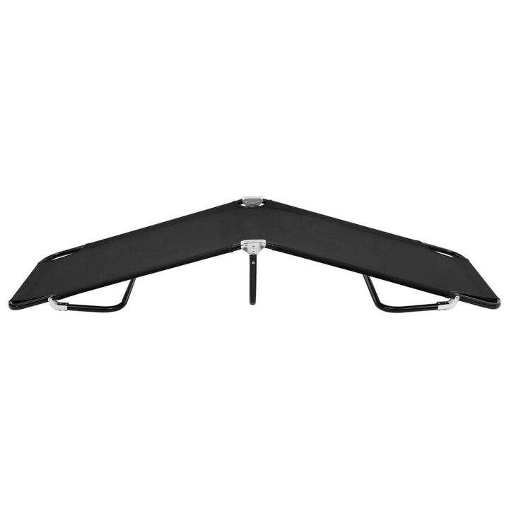 Zena Outdoor Lounger Sunbed, Black Fabric 75 Inch Foldable Steel Frame - Benzara