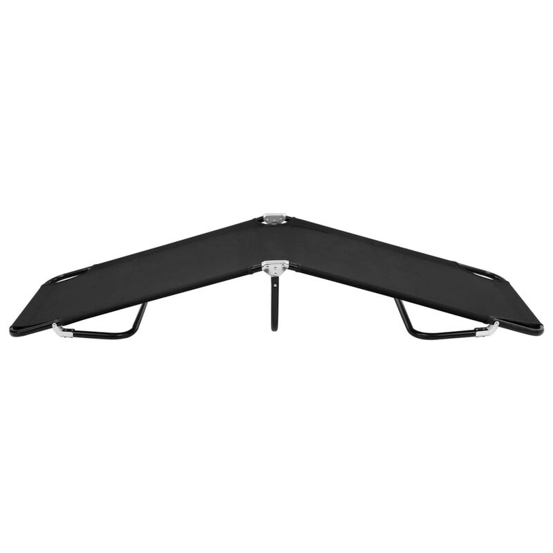 Zena Outdoor Lounger Sunbed, Black Fabric 75 Inch Foldable Steel Frame - Benzara
