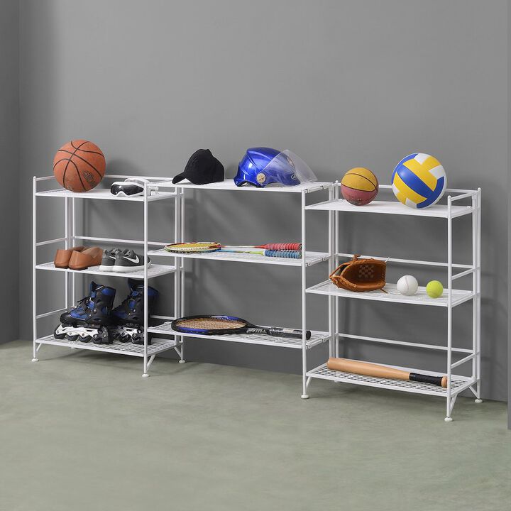 Convenience Concepts 3 Tier Wide Folding Metal Shelves with Set of 3 Deluxe Extension Shelves