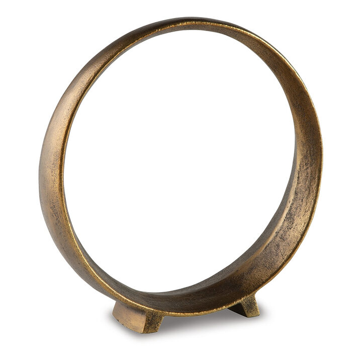 Dalie Sculpture, Round Metal Accent Tabletop Size, 12 Inch, Bronze - Benzara