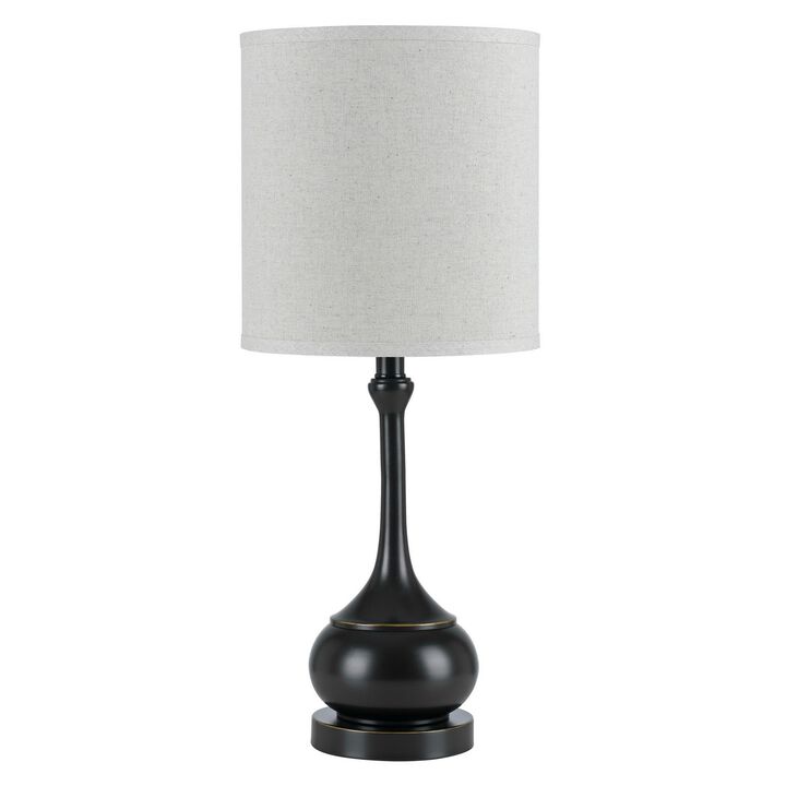 Elongated Bellied Shape Metal Accent Lamp with Drum Shade, Black-Benzara