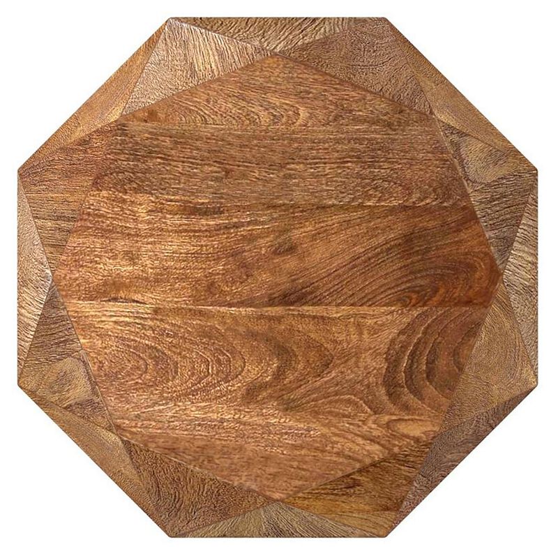 Cinti Accent Side Table, Gemstone Shape, Natural Brown Mango Wood - Benzara