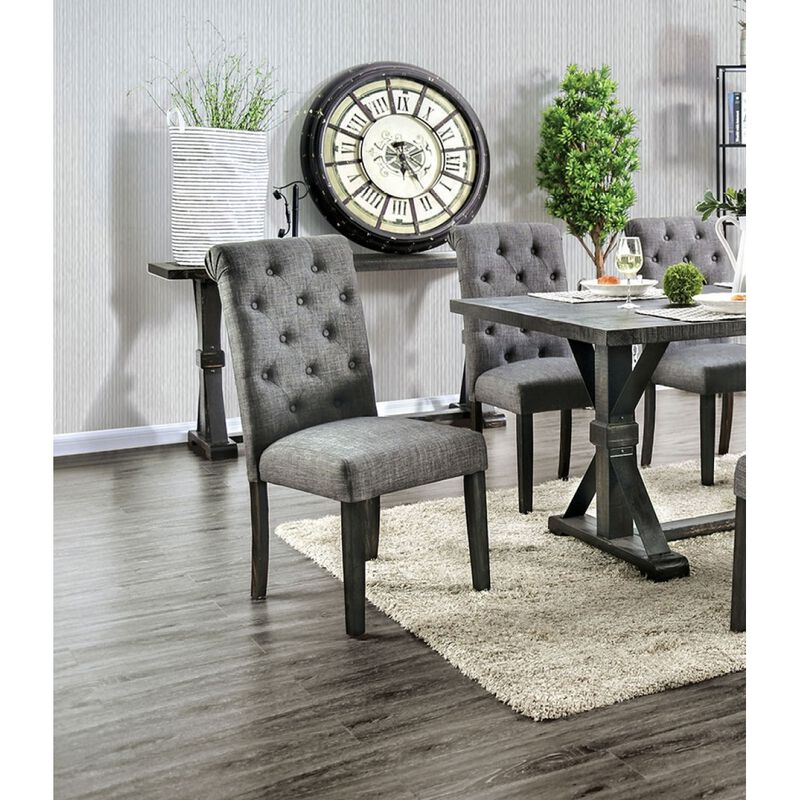 Rustic Dining Chairs Set - Button Tufted Linen Fabric