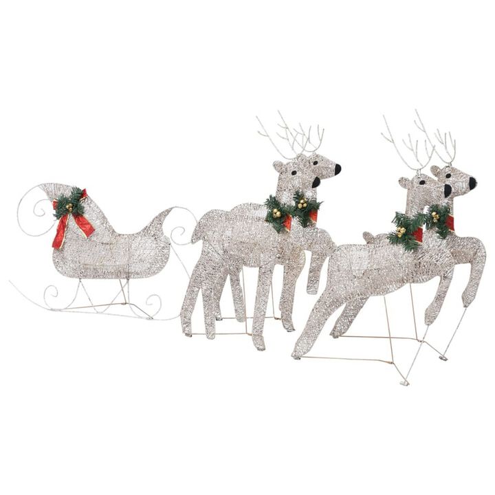 Garden 4pc Reindeer and Sleigh Christmas Decoration, 100 LEDs, Gold - Benzara
