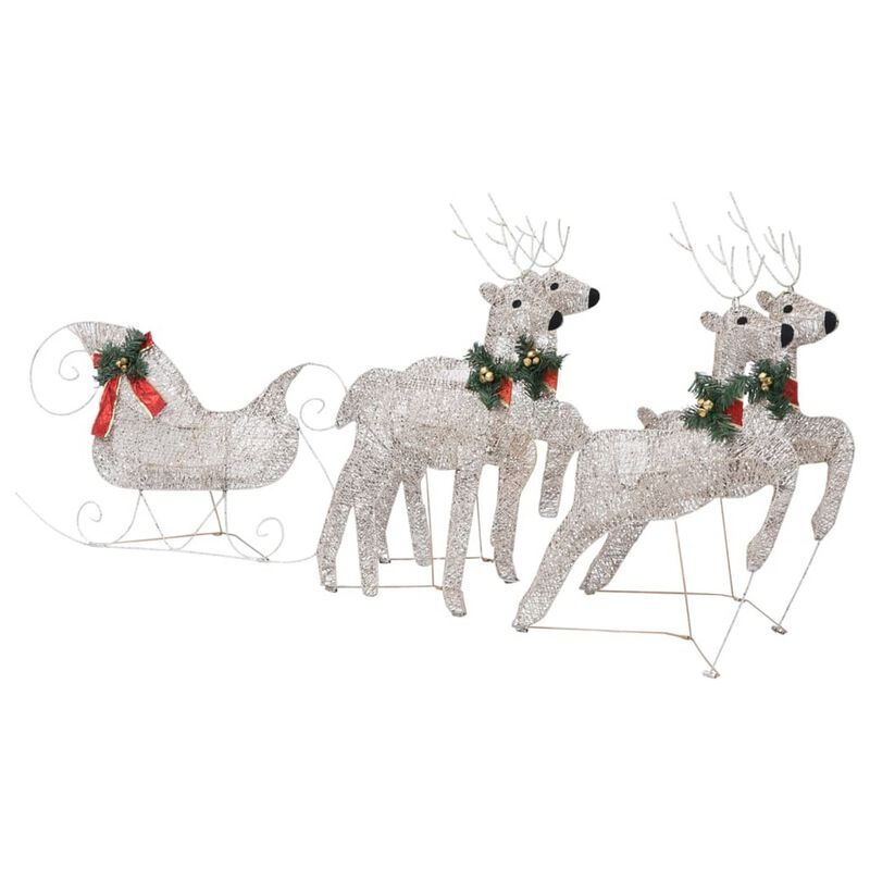 Garden 4pc Reindeer and Sleigh Christmas Decoration, 100 LEDs, Gold - Benzara