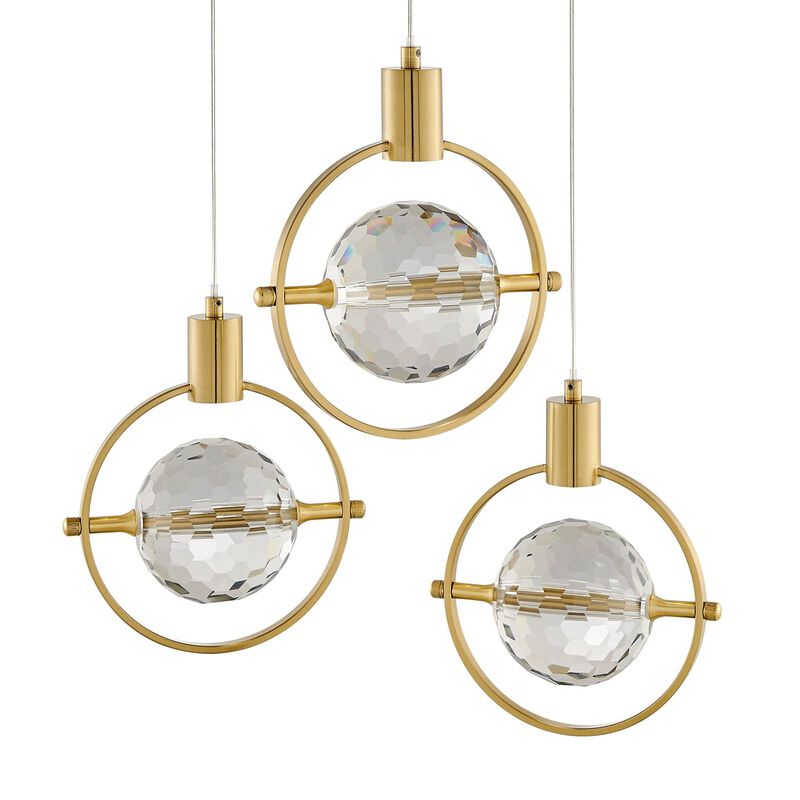 Hollywood Pendant Gold Metal and Acrylic 3 LED Lights Dimmable