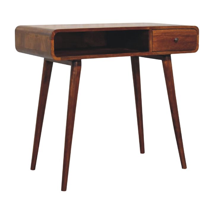 Artisan Furniture Curved Chestnut One Drawer Solid Wood Writing Desk