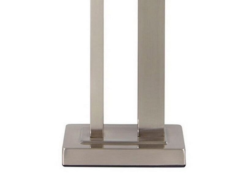 Metal Frame Table Lamp with Hardback Shade, Set of 2, White and Silver - Benzara