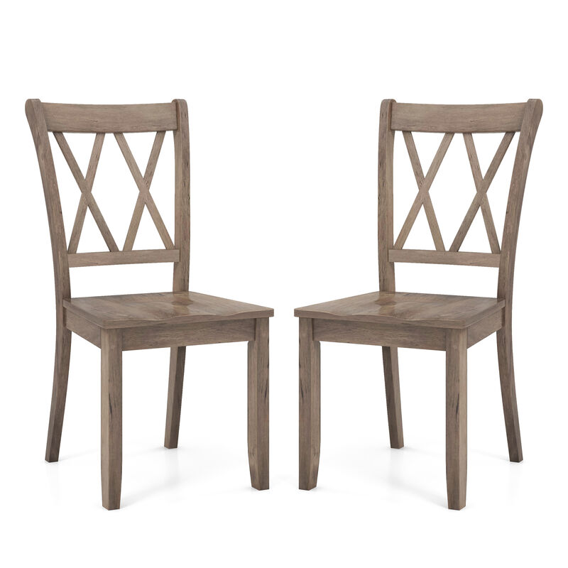 Set of 2 Cross Back Rubber Wood Dining Chairs