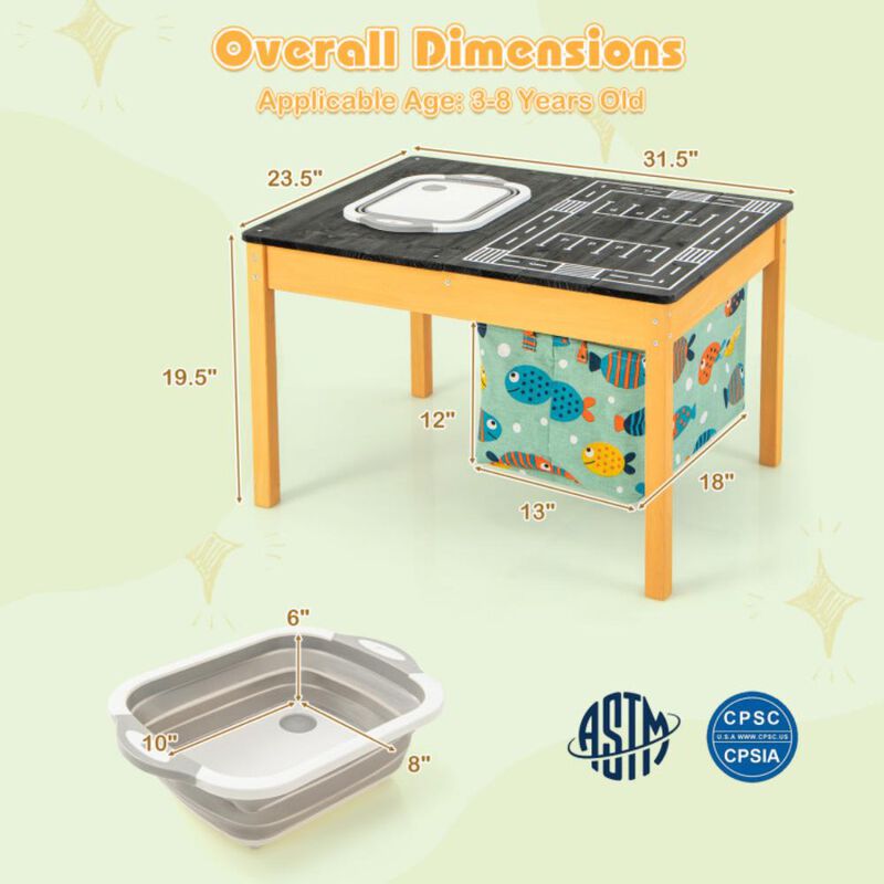 Hivvago 3-in-1 Kids Sand Water Activity Table with Foldable Storage Bin